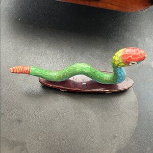 Vintage cloisonné snake on base